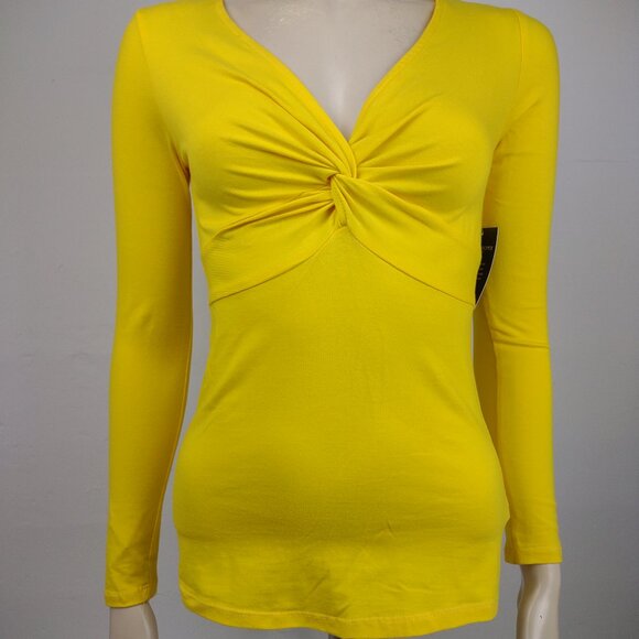 NWT Boston Proper yellow twisted V-Neck casual long sleeve blouse ladies XXS - Picture 1 of 8